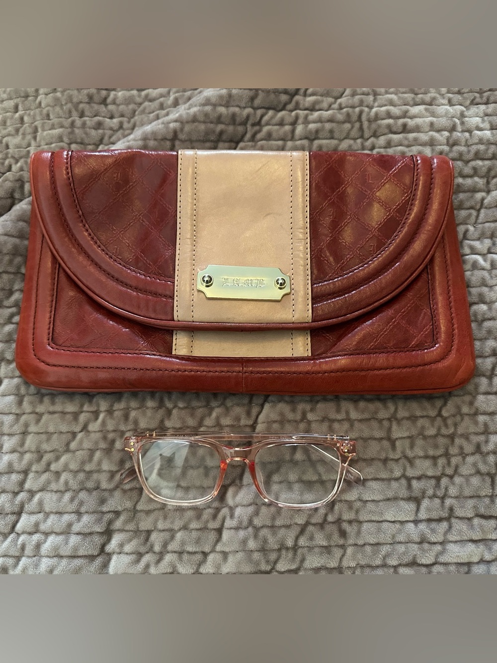Classic L.A.M.B. Red and pink leather with Striped Black and White Lining